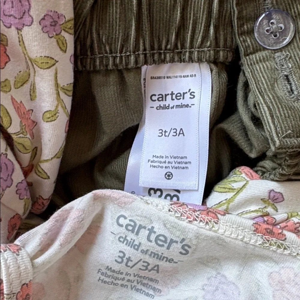 NWOT Carter's Floral Top with Corduroy Pinafore 3t